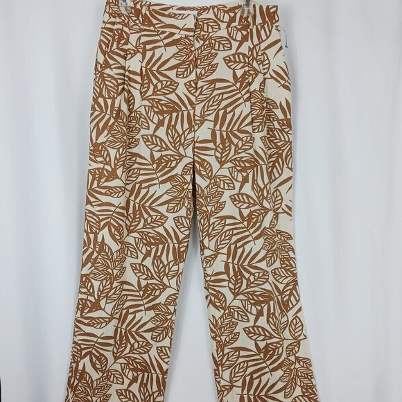 House Of Harlow 1960 Cream Tan Leaf Linen Blend Trouser Pants size 6 - Picture 1 of 8